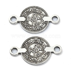 Tibetan Style Alloy Connector Charms, Lead Free & Cadmium Free, Flat Round with Flower Links, Antique Silver, 13.5x23x1mm, Hole: 2mm, 1283pcs/5000g(TIBE-H142-07AS)