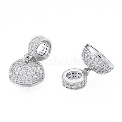 Brass Micro Pave Clear Cubic Zirconia Cord Ends, Nickel Free, Half Round, Platinum, 18x28mm, Hole: 4.5mm(KK-N227-103P)