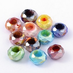 Glass European Beads, Large Hole Beads, No Metal Core, Faceted, Rondelle, Mixed Color, 14x8mm, Hole: 5mm(X-GDA010-M)