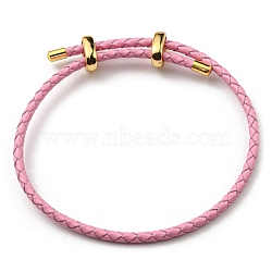 Leather Braided Cord Bracelets, Adjustable Bracelet, Pink, Inner Diameter: 5/8~2-7/8 inch(1.5~7.3cm)(BJEW-G675-06G-02)
