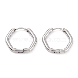 201 Stainless Steel Hoop Earrings, with 316 Surgical Stainless Steel Pin, Hexagon, Stainless Steel Color, 17x19x2.5mm, Pin: 1mm(STAS-D451-34P)