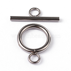 304 Stainless Steel Ring Toggle Clasps, Stainless Steel Color, Ring: 19x14x2mm, Bar: 20x7x2mm, Hole: 3mm(X-STAS-L176-12P)