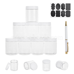 Transparent PET Plastic Bead Containers, with Plastic Empty Tube Floating Pens, Chalkboard Sticker Labels, White, 7.1x8.7cm, Capacity: 250ml(8.45 fl. oz), 12pcs(CON-PH0002-19A)