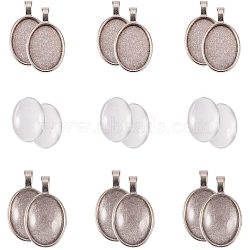 DIY Pendant Making, with Transparent Oval Glass Cabochons and Vintage Tibetan Style Alloy Pendant Cabochon Bezel Settings, Antique Silver, Cabochon: 25x18x5mm, Pendant: Tray: 18x25mm, 37x21x3mm, 40pcs/box(DIY-PH0020-49AS)