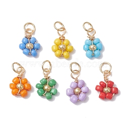 Opaque Glass Charms, with Jump Ring, Flower, Mixed Color, 11~12.5x8~9x4mm, 7pcs/set(PALLOY-JF02560-01)