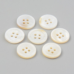 Natural 4-Hole Freshwater Shell Buttons, Flat Round, Seashell Color, 12.5x2mm, Hole: 1.5mm(BUTT-T011-01A)