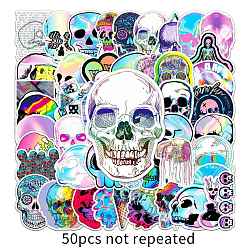 Skull PVC Plastic Sticker Labels, Self-adhesion, for Suitcase, Skateboard, Refrigerator, Helmet, Mobile Phone Shell, Mixed Color, 55~85mm, 50pcs/set(SKUL-PW0002-088)