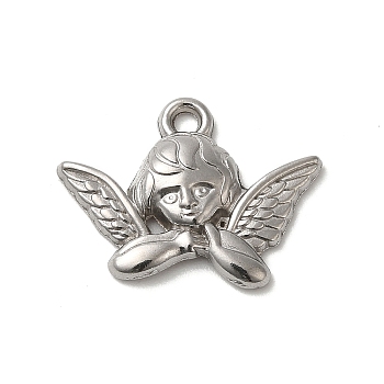 304 Stainless Steel Pendants, Angel Charm, Stainless Steel Color, 15x20x3mm, Hole: 1.8mm