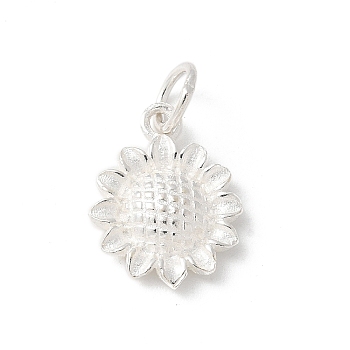 S925 Sterling Silver Charm, Flower, Silver, 14x11x3mm