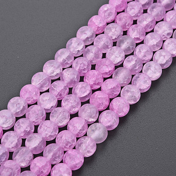 Crackle Glass Beads Strands, Dyed & Heated, Frosted, Round, Orchid, 6mm, Hole: 1mm, about 65~68pcs/strand, 15.35~15.75 inch(39~40cm)