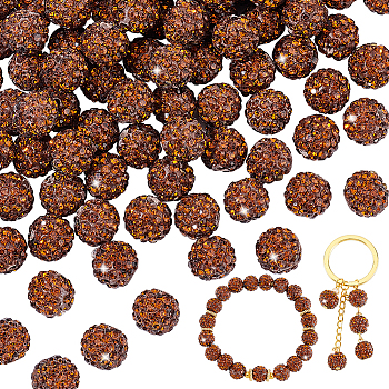 Elite 100Pcs Pave Disco Ball Beads, Polymer Clay Rhinestone Beads, Round, Coffee, PP13(1.9~2mm), 6 Rows Rhinestone, 10mm, Hole: 1.5mm