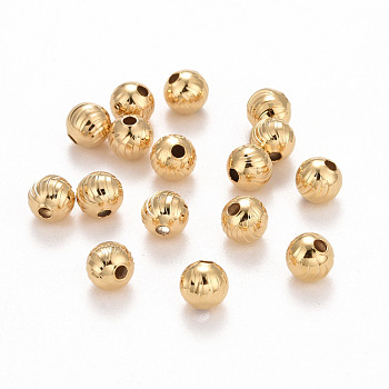 Eco-Friendly Brass Beads, Long-Lasting Plated, Lead Free & Cadmium Free, Round, Real 24K Gold Plated, 5mm, Hole: 1.2mm