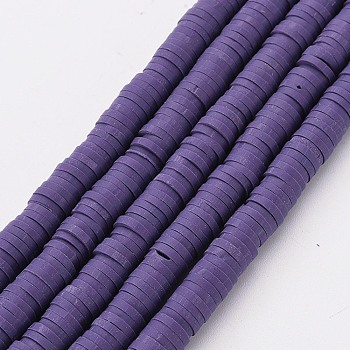 Handmade Polymer Clay Bead Strands, Heishi Beads, Disc/Flat Round, Medium Purple, 6x0.5~1mm, Hole: 2mm, about 320~447pcs/strand, 15.74 inch~16.92 inch