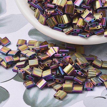 MIYUKI TILA Beads, Japanese Seed Beads, 2-Hole, (TL188) Metallic Purple Gold Iris, 5x5x1.9mm, Hole: 0.8mm, about 118pcs/10g