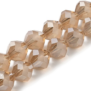 Electroplate Transparent Glass Beads Strands, Frosted, Faceted Bicone, Tan, 10x9.5mm, Hole: 1.2mm, about 60pcs/strand, 22.76''(57.8cm)