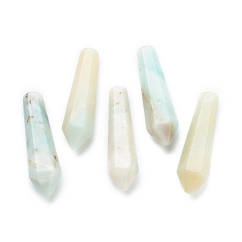 Natural Flower Amazonite Pointed Beads, Healing Stones, Reiki Energy Balancing Meditation Therapy Wand, Bullet, Undrilled/No Hole Beads, Faceted, for Wire Wrapped Pendants Making, 29~33x7.5~8.5mm