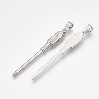 304 Stainless Steel Big Pendants, Screwdriver Shape, Stainless Steel Color, 63.5x8x4mm, Hole: 8x5mm