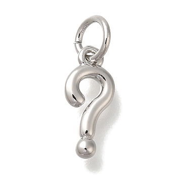 Rack Plating Brass Pendants, Cadmium Free & Lead Free, Long-Lasting Plated, Question Mark Charms, With Jump Ring, Stainless Steel Color, 12x5.5x2mm, Hole: 3mm