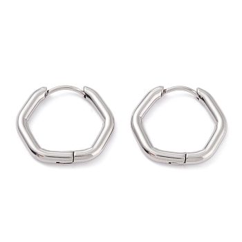 201 Stainless Steel Hoop Earrings, with 316 Surgical Stainless Steel Pin, Hexagon, Stainless Steel Color, 17x19x2.5mm, Pin: 1mm