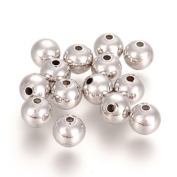 Brass Round Spacer Beads, Lead Free & Cadmium Free & Nickel Free, Real Platinum Plated, 4mm, Hole: 1.5mm, about 600pcs/50g