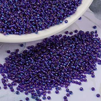 MIYUKI Round Rocailles Beads, Japanese Seed Beads, 15/0, (RR1020) Silverlined Cobalt AB, 1.5mm, Hole: 0.7mm, about 5555pcs/10g