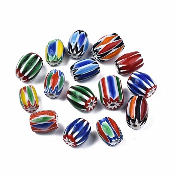 Handmade Millefiori Lampwork Beads, Barrel, Mixed Color, 10~13x8~10mm, Hole: 1.4~2mm