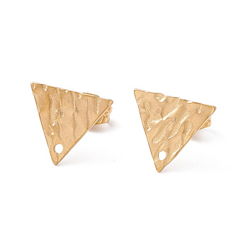 304 Stainless Steel Stud Earring Findings, with Hole and Ear Nuts, Triangle Pattern, 10.5x12mm, Hole: 1mm, Pin: 0.6mm