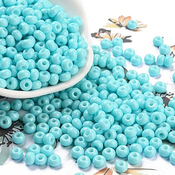 Imitation Jade Glass Seed Beads, Luster, Baking Paint, Round, Cyan, 5.5x3.5mm, Hole: 1.5mm
