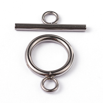 304 Stainless Steel Ring Toggle Clasps, Stainless Steel Color, Ring: 19x14x2mm, Bar: 20x7x2mm, Hole: 3mm