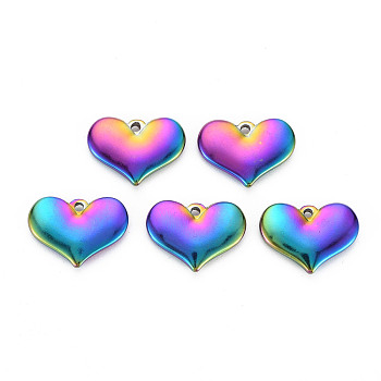 201 Stainless Steel Pendants, Heart, Rainbow Color, 15x20x3.5mm, Hole: 1.5mm
