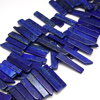 Natural Gemstone Lapis Lazuli Beads Strands, Irregular Cuboid, Lapis Lazuli, 15~70x9~12x5~7mm, Hole: 2mm, about 39pcs/strand, 15.74 inch