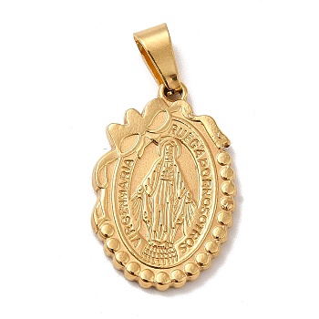 Vacuum Plating 201 Stainless Steel Pendants, Oval with Virgin Mary, Golden, 25x17x2mm, Hole: 6x3mm