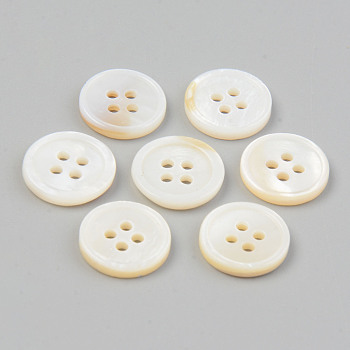 Natural 4-Hole Freshwater Shell Buttons, Flat Round, Seashell Color, 12.5x2mm, Hole: 1.5mm
