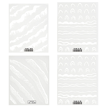 4 Sheets 4 Style 5D Nail Art Stickers, Beach Wave Nail Embossed Decals, WhiteSmoke, 9~10.5x8x0.01~0.03cm, Sticker: 1~108x8~72mm, 1 sheet/style