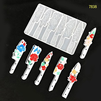 Knife Shape Food Grade Silicone Display Decoration Molds, Resin Casting Molds, For UV Resin, Epoxy Resin Craft Making for Halloween, White, 125x188x7mm