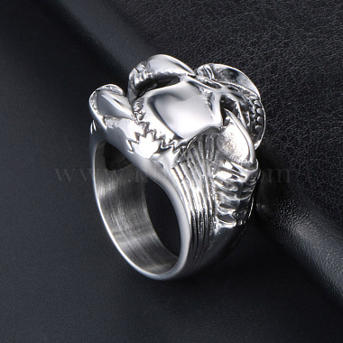 Titanium Steel Skull with Claw Finger Ring(SKUL-PW0002-031F-P)-3