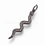 Brass Micro Pave Cubic Zirconia Pendants, Long-Lasting Plated, Snake, Lead Free & Nickel Free & Cadmium Free, Clear, Gunmetal, 29x6x2mm, Hole: 3mm(ZIRC-O026-22B-NR)