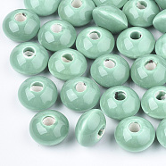 Handmade Porcelain Beads, Bright Glazed Porcelain, Rondelle, Medium Aquamarine, 12x7mm, Hole: 2mm(PORC-Q173-12x7mm-21)