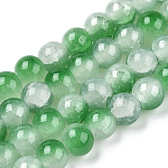 Crackle Baking Painted Imitation Jade Glass Beads Strands, Two Tone, Round, Green, 10mm, Hole: 1.4mm, about 80pcs/strand, 30.87''(78.4cm)(DGLA-T003-10mm-07)