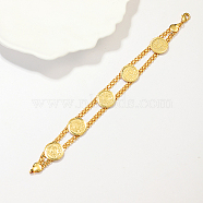 Brass Flat Round Link Chain Bracelets for Women, Real 18K Gold Plated, 7-1/2 inch(19cm)(FE8262-1)
