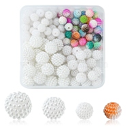 100Pcs 4 Style Imitation Pearl Acrylic Beads, Berry Beads, Combined Beads, Round, Mixed Color, 10~14.5x10~15mm, Hole: 1~1.5mm(OACR-FS0001-23)
