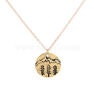 Alloy Flat Round with Mountain & Forest Pendant Necklaces, Cable Chain Necklace, Light Gold, 19-5/8 inch(50cm)(WG61814-01)