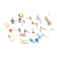 Stainless Steel & Brass Stud Earring Findings, with Loop, Mixed Shapes, Mixed Style, Mixed Color, 4~45x4~13mm, hole: 0.6~1mm, Pin: 0.8mm(STAS-XCP0001-24)