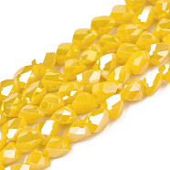 Electroplate Opaque Solid Color Glass Beads Strands, AB Color Plated, Faceted, Teardrop, Yellow, 5x4x4mm, Hole: 1mm, about 97~98pcs/strand, 18.90 inch(48cm)(EGLA-N002-24-B03)