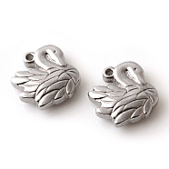 201 Stainless Steel Charms, Swan, Stainless Steel Color, 14.5x15.5x4.5mm, Hole: 1.5mm(X-STAS-Q195-60)