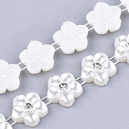ABS Plastic Imitation Pearl Beaded Trim Garland Strand, Great for Door Curtain, Wedding Decoration DIY Material, with Rhinestone, Flower, Creamy White, 15x4.5mm; 10yards/roll(AJEW-S073-26)