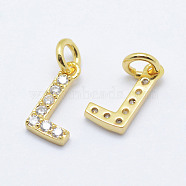 Brass Micro Pave Grade AAA Cubic Zirconia Charms, Letter L, Cadmium Free & Nickel Free & Lead Free, Real 18K Gold Plated, 9x5x1.5mm, Hole: 2mm(X-ZIRC-P067-11G-L-NR)