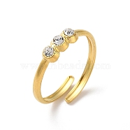 304 Stainless Steel Rhinestone Cuff Rings, Round, Real 18K Gold Plated, Adjustable(RJEW-M171-17G)