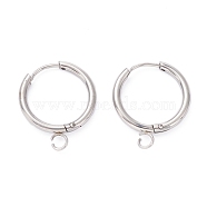 201 Stainless Steel Huggie Hoop Earring Findings, with Horizontal Loop and 316 Surgical Stainless Steel Pin, Stainless Steel Color, 22x18x3mm, Hole: 2.5mm, Pin: 1mm(STAS-P283-01S-P)