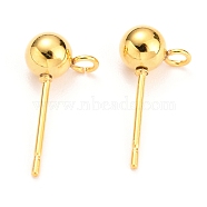 304 Stainless Steel Ball Post Stud Earring Findings, with Loop and 316 Surgical Stainless Steel Pin, Real 18k Gold Plated, 16x8x5mm, Hole: 1.8mm, Pin: 0.8mm(STAS-Z035-02G-E)